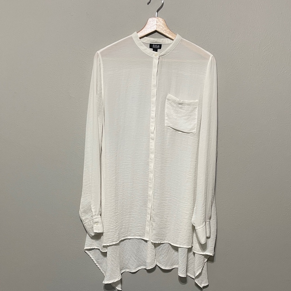 a.n.a Cream Button-Front Mandarin Collar Tunic